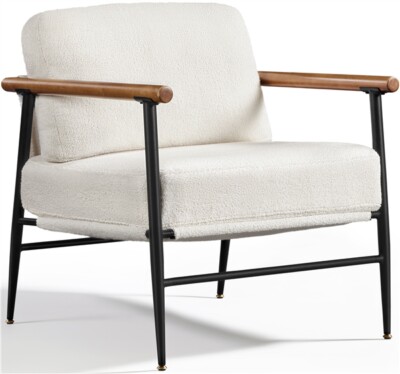 Mid-century Boucle Accent Chair Lounge Chair for Living Room Bedroom, Ivory