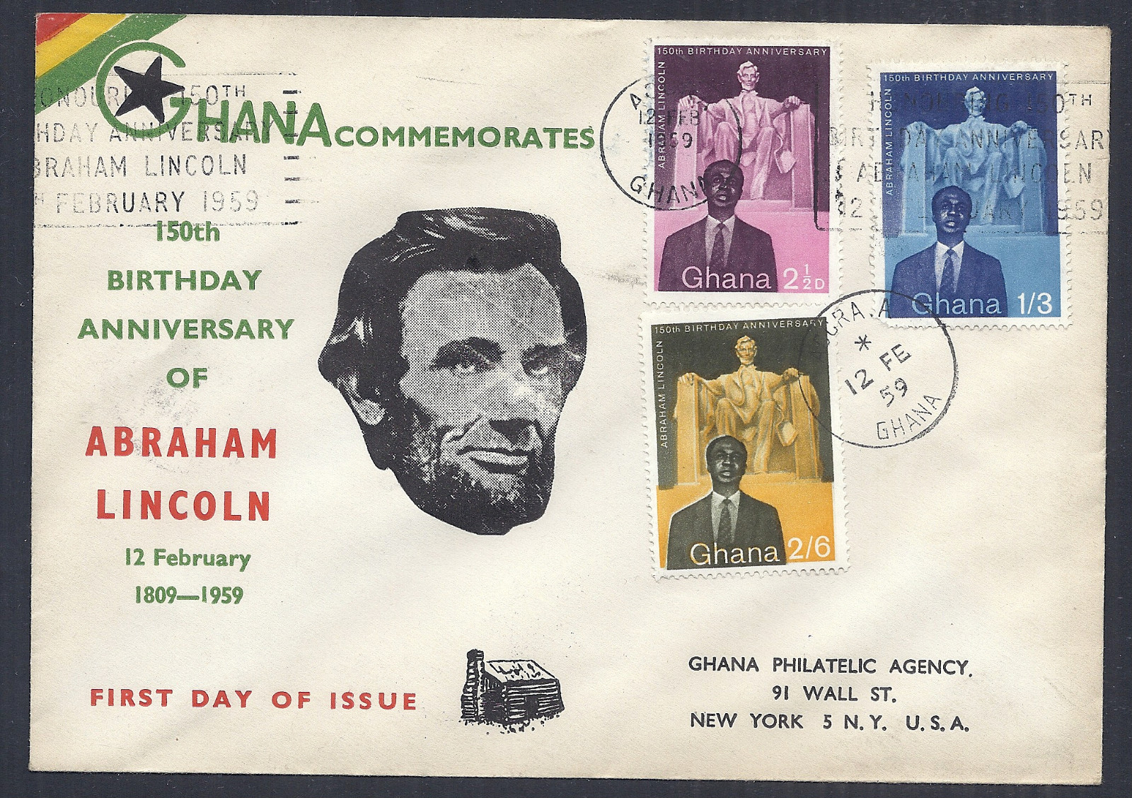 Ghana FDC 150th Birthday Anniversary of Abraham Lincoln, 1959 - SC# 39 ...