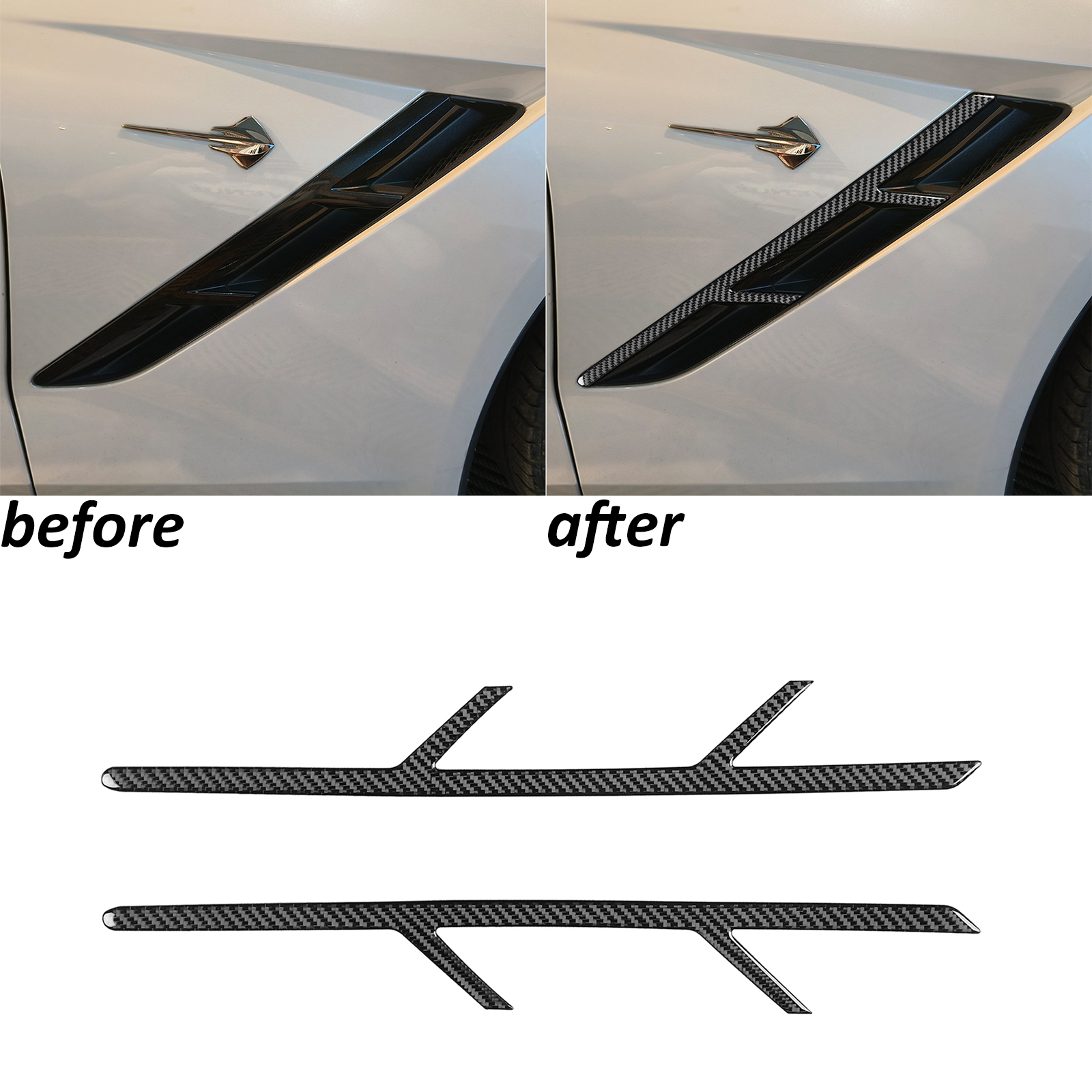 Real Carbon Fiber Exterior Side Fender Trim For Chevrolet Corvette C7 2014-2019