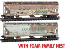 Micro Trains N Scale ~ Soo Line ACF Center Flow Hopper Weathered 2 Pc ~ 99305047