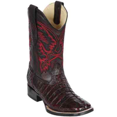 LOS ALTOS CHERRY GENUINE CROCODILE CAIMAN TAIL SQUARE TOE COWBOY BOOT D 8220118