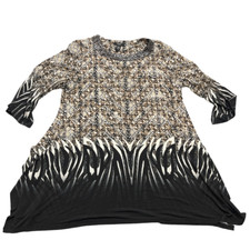 Alfani Woman Long Sleeve Embellished Neckline Dress Black Beige Size 0X