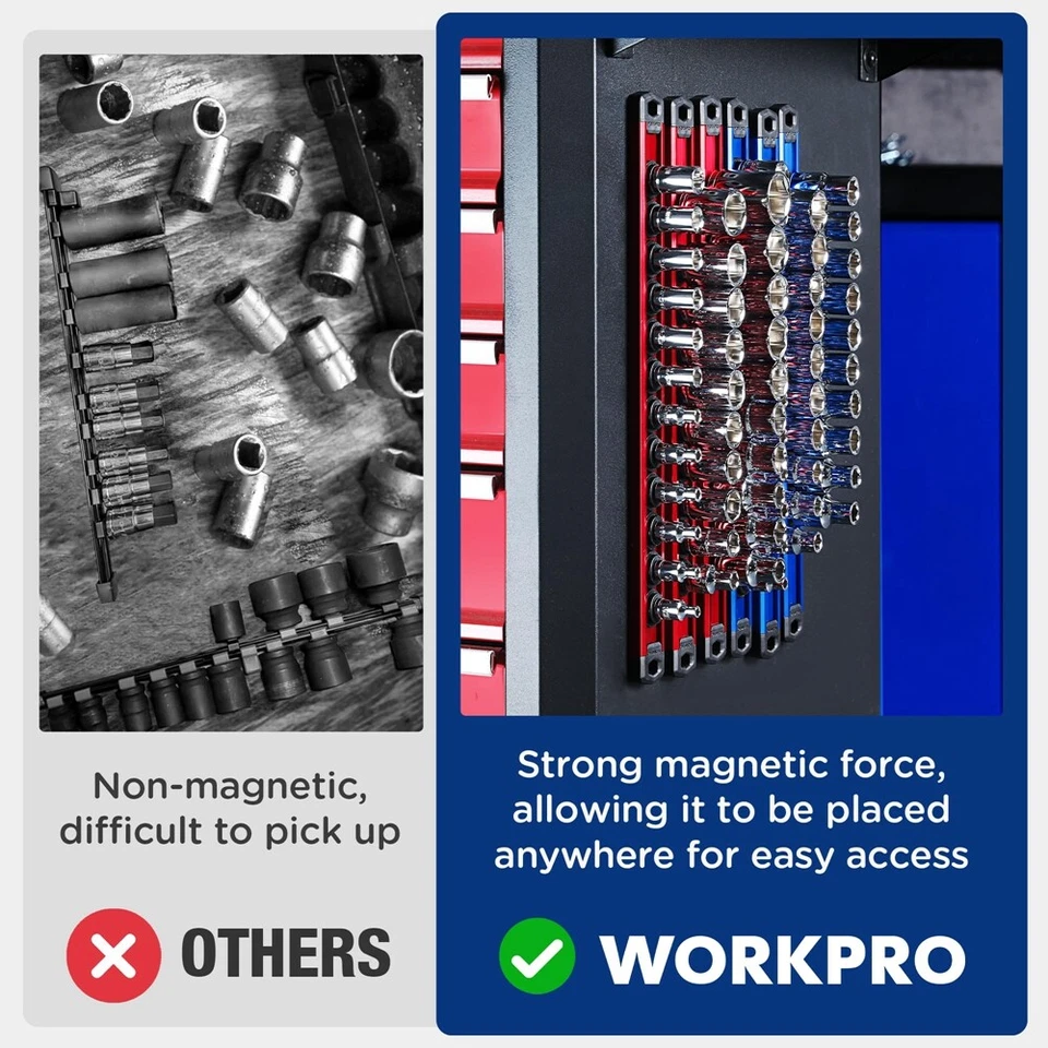 WORKPRO Magnetic Socket Organizer Sets 6-Piece Aluminum Alloy Socket Rail Holder - Image 4 of 4