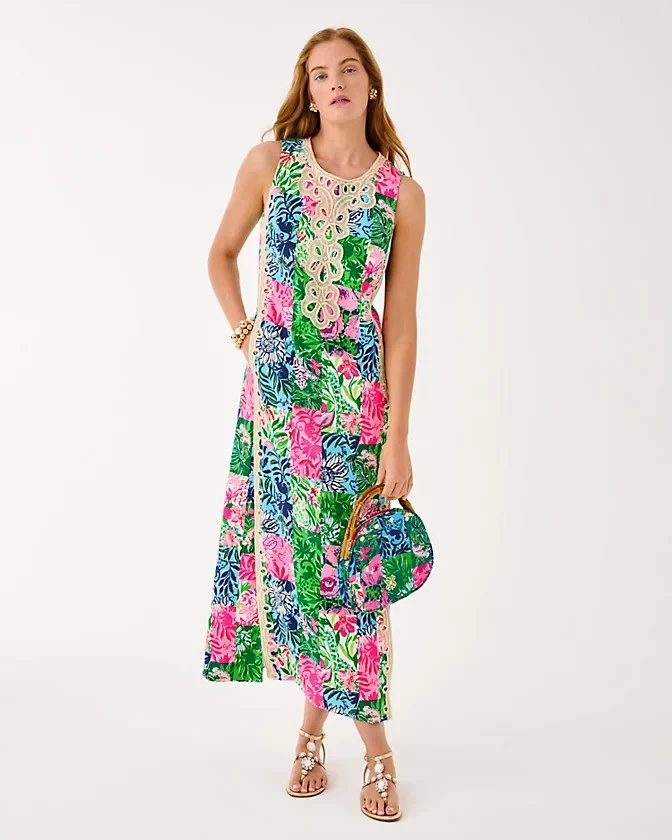 Novo com etiquetas Vestido Lilly Pulitzer Edita Maxi Shift Multi Party Punch Patch, escolha o tamanho.! - Imagem 4 de 4