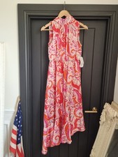 Girl In Mind Pink Floral Satin Long Asymmetric Dress UK Size 8