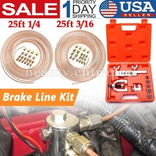 Brake Line Pipe Kit 3/16 + 1/4 25FT Copper Pipe Flaring Tool W/ 40 Nuts Fittings