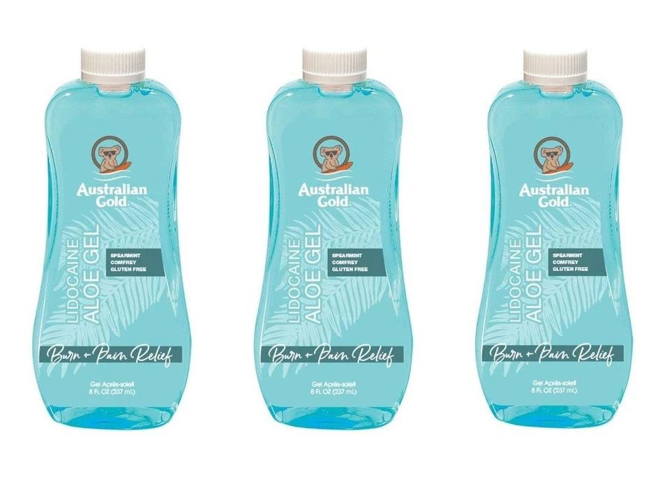 3 - Gel Australian Gold Aloe Vera menta verde quemaduras solares y alivio del dolor 8 OZ cada uno Foto 2 de 4