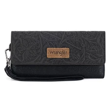 New Wrangler Western Floral Tooled Tri-fold RFID Wallet/Wristlet Differ Colors