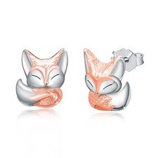 Fox Earring Fox Stud Earrings 925 Sterling Silver Fox Earrings 18k Gold Plate...