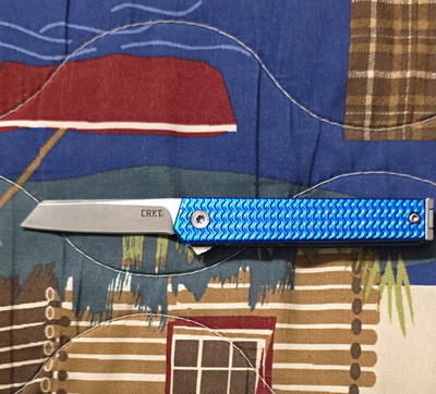 CRKT 7083 Blue Aluminum Handle Pocketknife SS Plain Tanto Frame Clip