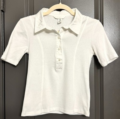 H&M Collared Short Sleeve Henley Button Up Polo T-Shirt Top - White - XS