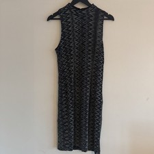 Pfauen Größe 12 schwarz Glitzer Zick Zack ärmellos kurzes Kleid W2
