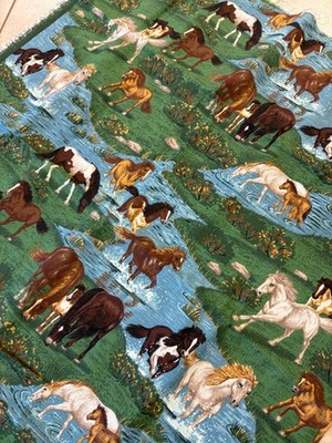 HORSES Meadow Pasture Cotton Fabric, Horses, 39x44''