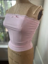 Pink Bandeau Lace Tube Top Ribbed Cinched Sides Women’s XS