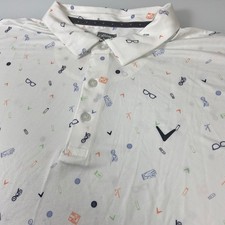 Callaway Golf Polo Shirt Mens XXL White All Over Print Golf Graphics Opti-Dri