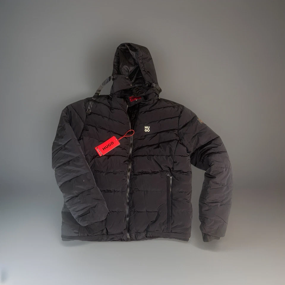 Chaqueta acolchada con capucha Hugo Boss talla XL negra para hombre cremallera completa abrigo de invierno NUEVO Foto 3 de 4