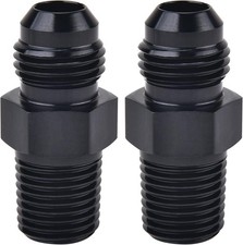 6AN Male Flare to 1/4" NPT Pipe Fitting Adapter Aluminum Straight Black 2PCS