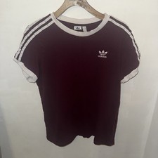 Adidas Originals 3 Stripe T Shirt Women's Size 10 Burgundy Retro Tri Foil