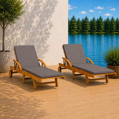 2er Set Sonnenliegen mit Auflagen Akazienholz Gartenliegen Relaxliegen Outdoor
