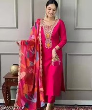 WOMEN EMBROIDERED WORK KURTI WITH PANT WITH DUPATTA FOR PARTY WEAR OFFICE