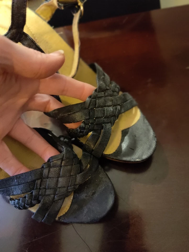 Sandalias de tacón apilado trenzadas negras Montgomery Ward vintage años 70 Foto 3 de 4