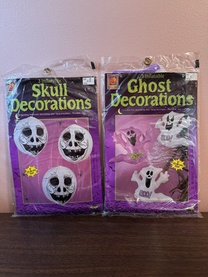 Vintage Fun World Inflatable Ghost and Skull 9  Decorations New