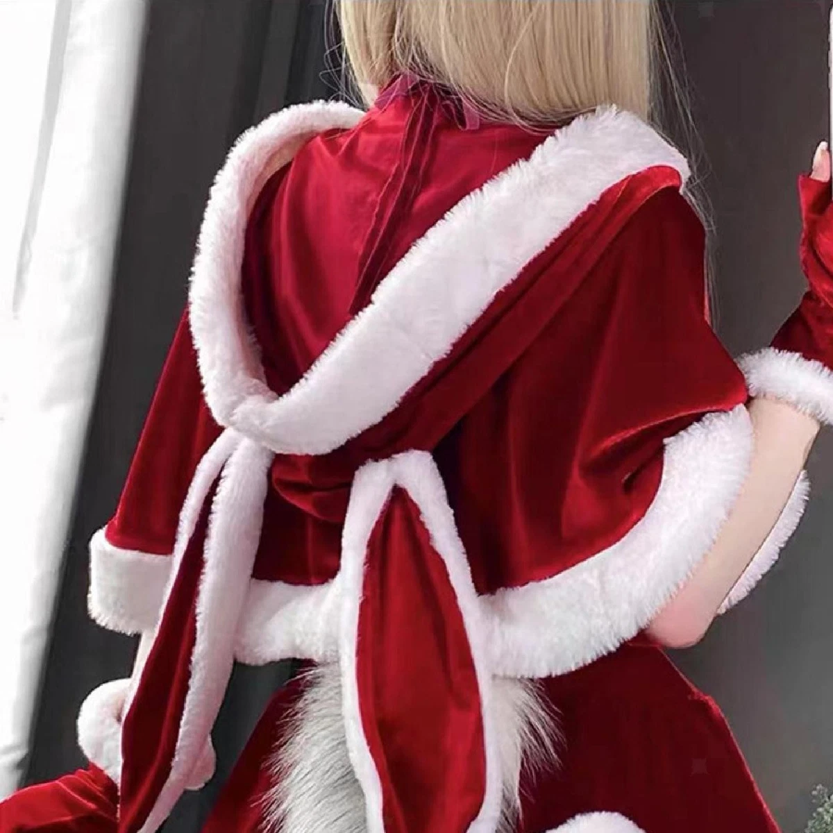 Cape De Père Noël Avec Capuche - Velours Rouge Et Blanc - Longueur 150 Cm - Pour Déguisement, Fêtes