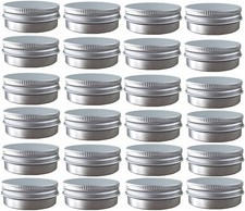 24 Pack 1 Oz/30Ml Screw Top round Aluminum Tin Cans, Metal Tin Storage Jar Con