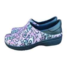 CROCS Neria Pro II Clogs Pink Paisley Flower Floral Black Dual Work Uniform 8