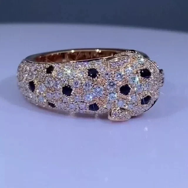 1.50Ct Round Real Moissanite Party Ware Panther Unisex Ring 14K Rose Gold Plated - Image 2 of 4