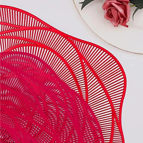 Juego de 6 manteles individuales de vinilo prensado con flores de rosa de Navidad 6 piezas rojo Foto 3 de 4