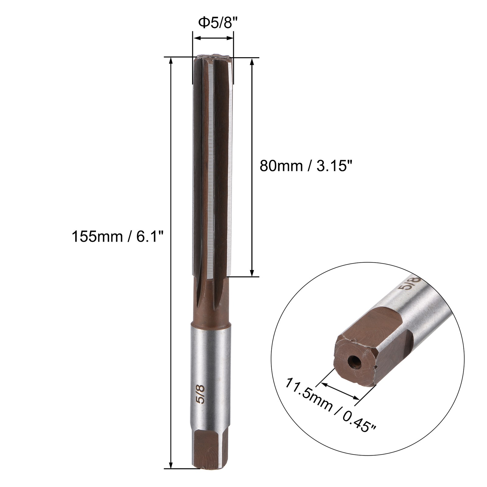 5/8" Hand Reamer H8 Alloy Tools Steel 6 Flutes Straight Shank Cutter