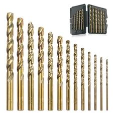 13Pcs Cobalt Drill Bits Set, M35 HSS 135 Degree Tip, Twist Jobber Length Drill B
