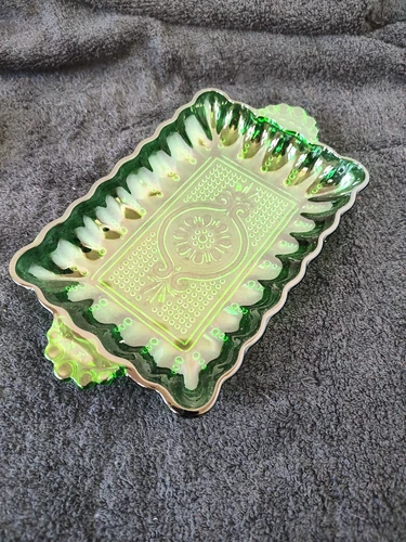 Vintage Anchor Hocking Forest Green Rectangle Trinket Dish/Relish Tray