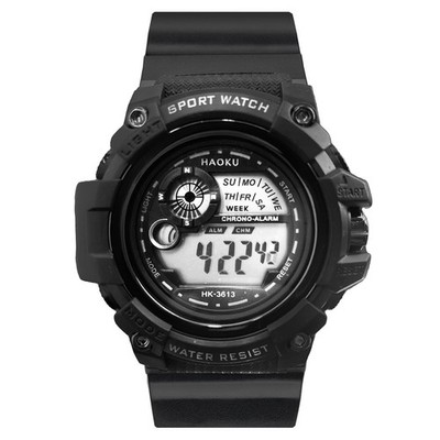 Men's Black Sports Digital Watch Waterproof Multi-function Wristwatch