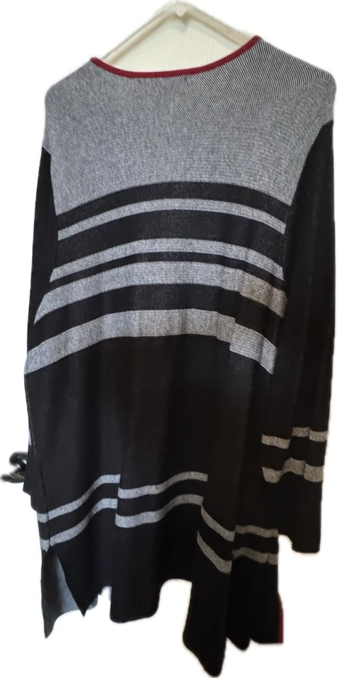 Cárdigan Kasper para mujer talla 2X rojo gris negro frente abierto manga larga largo Foto 2 de 4