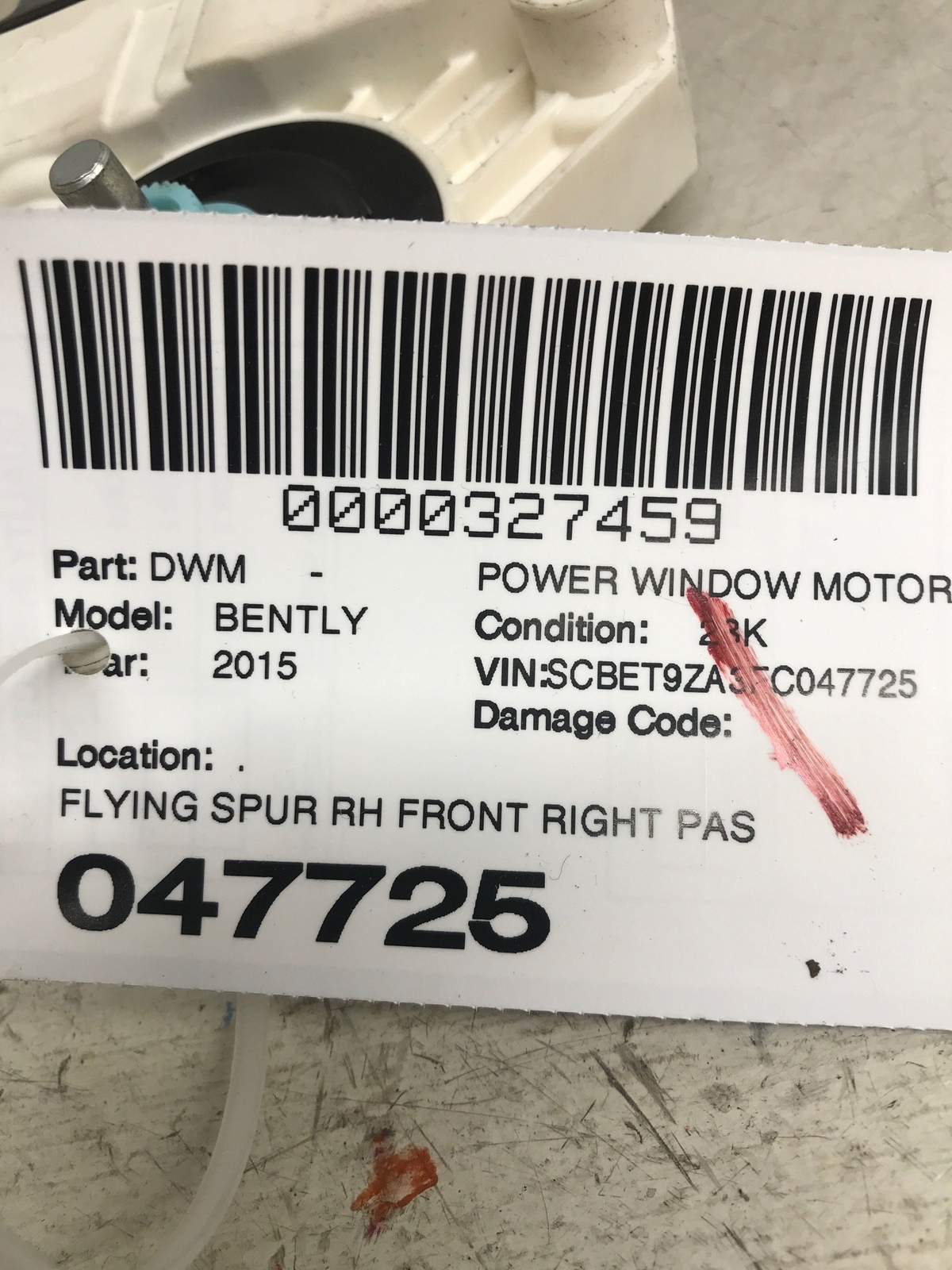 2013 - 2019 BENTLEY FLYING SPUR FRONT RIGHT DOOR GLASS WINDOW MOTOR 8K0959801A