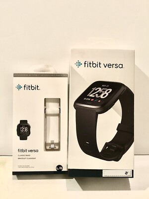 Fitbit Versa Smart Watch, Black/Black Aluminium, Plus White Replacement Band