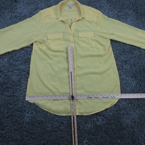 Christopher & Banks Shirt Womens Large Yellow Sheer Long Sleeve Button Up - Picture 8 of 14