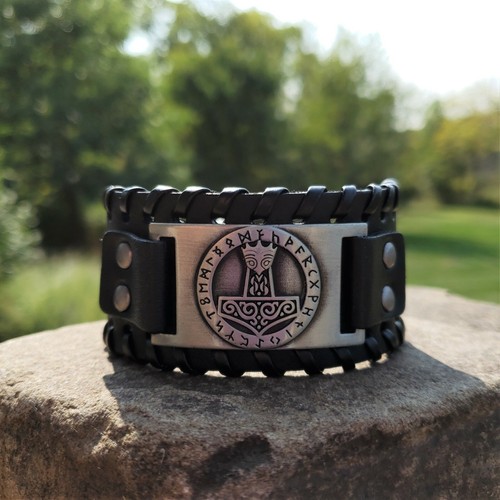 Colección BLACKSTATIC - Pulsera de puño de piel vikinga nórdica para hombre - Imagen 26 de 169