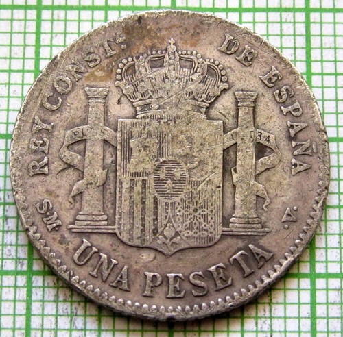 SPAIN ALFONSO XIII 1902 1 UNA PESETA, Coat of Arms 0.835 SILVER km# 706 - Picture 2 of 6