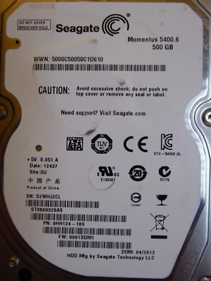 Seagate ST9500325AS | S2W | PN: 9HH134-189 | FW: 0001SDM1 | SU | 500GB #35