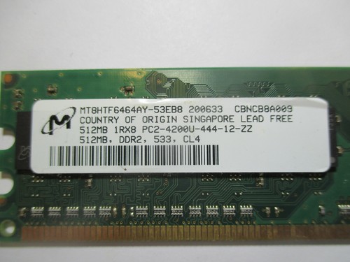 512MB DDR2-533MHz PC2-4200 DESKTOP RAM. MICRON Single Sided MT8HTF6464AY-53EB8 - Picture 2 of 3