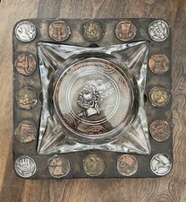 Vintage Ashtray Square Ceramic & Glass Heavy 60’s Dated ‘69  2 Pieces Large