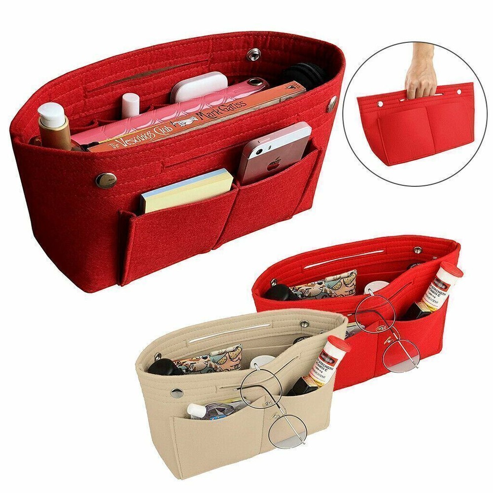 New Women Handbag Organizer Bag Purse Insert Bag Felt Multi Pocket Tote Bag