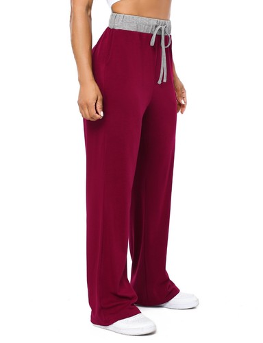 Womens Drawstring Workout Wide Leg Pants High Waist Pajama Legging with Pockets - Picture 24 of 27
