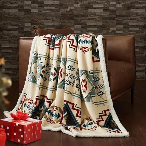 Indigo Hill by HiEnd Accents Spirit Valley Aztec Sherpa Throw
