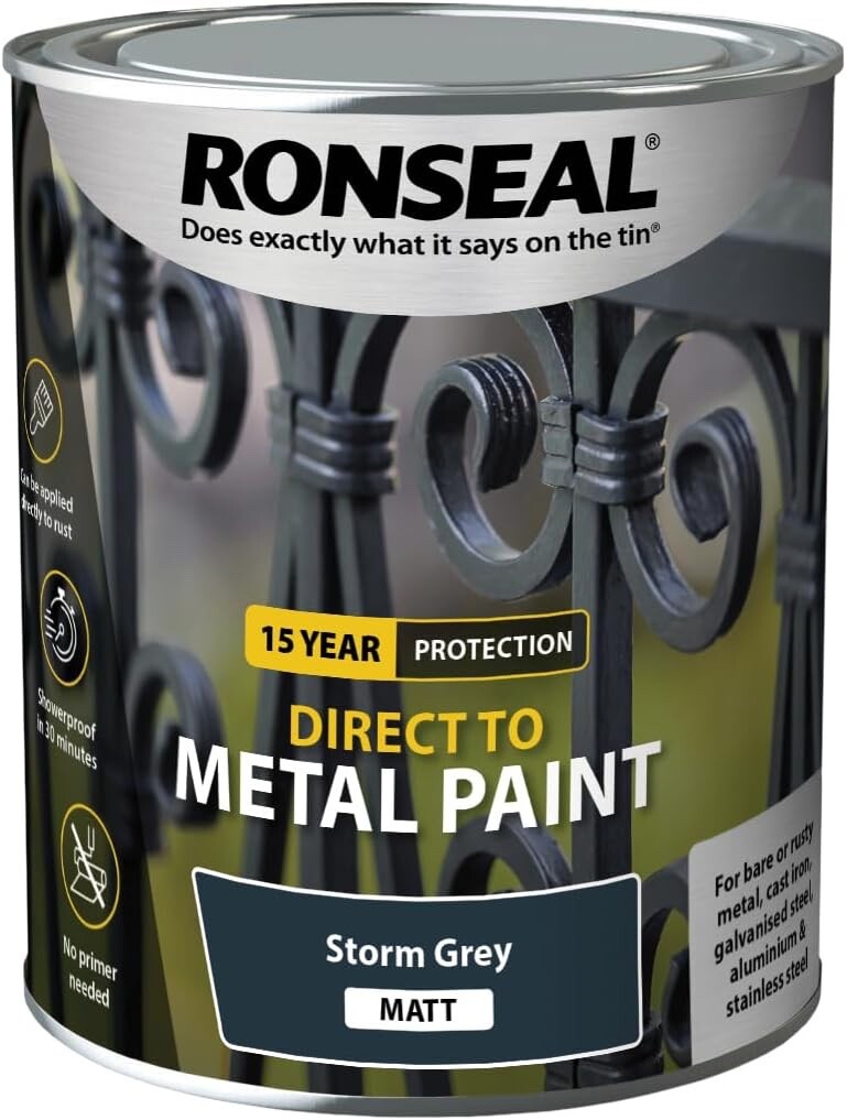 Ronseal Direct to Metal Steel Iron Aluminium Protect Matt Paint 750ml Storm Grey