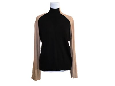 GRACE KARIN Women Color Block Turtleneck Sweater Beige Black