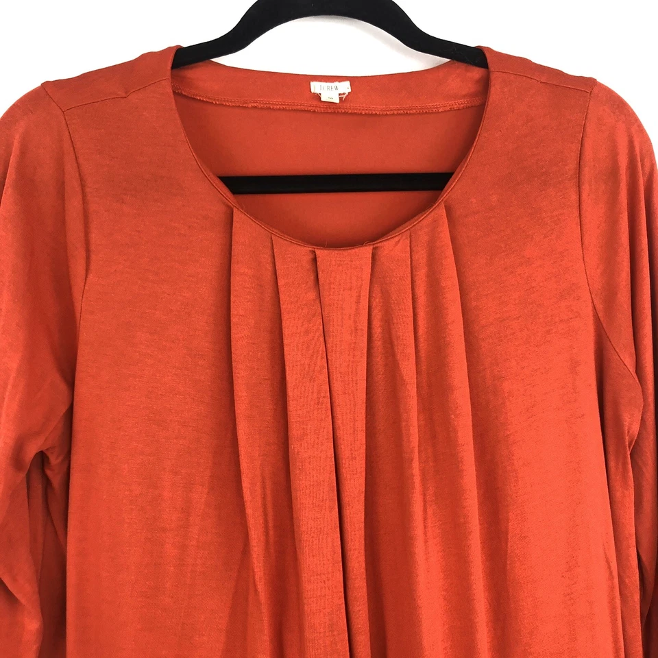 J. Blusa Crew Para Mujer M Roja Plisada Frontal Cuello Redondo Manga 3/4 Mezcla Seda AF2 Foto 3 de 4